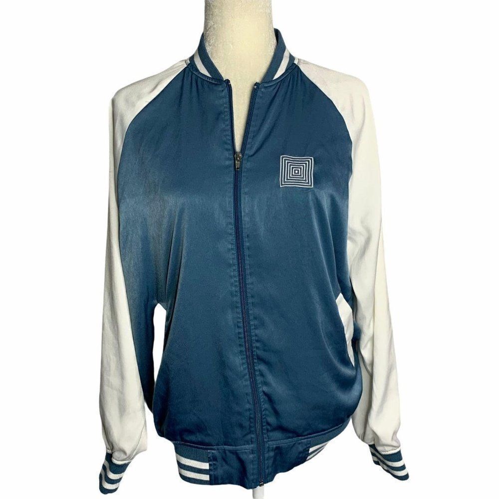 LulaRoe Stevie Bomber Jacket S Blue White Zipper